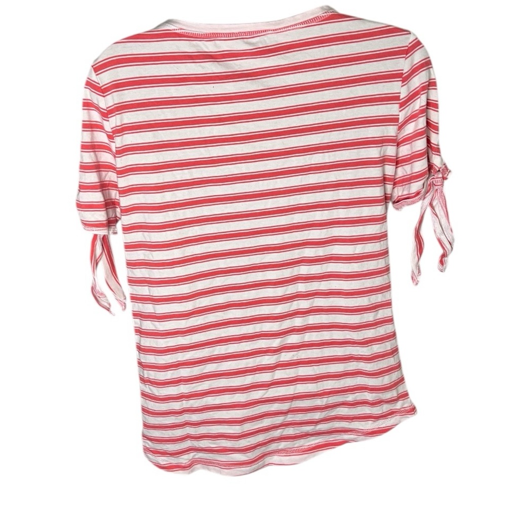 Jones New York Signature Tie Sleeve Striped Tee Pink Coral White Small - Picture 5 of 5